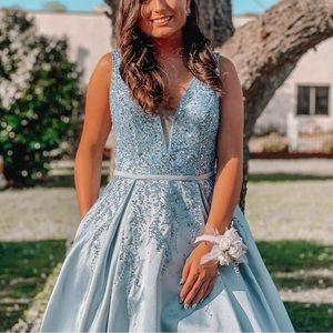 Blue ballgown prom dress! Tags still on, worn once just for pictures. Paid $400